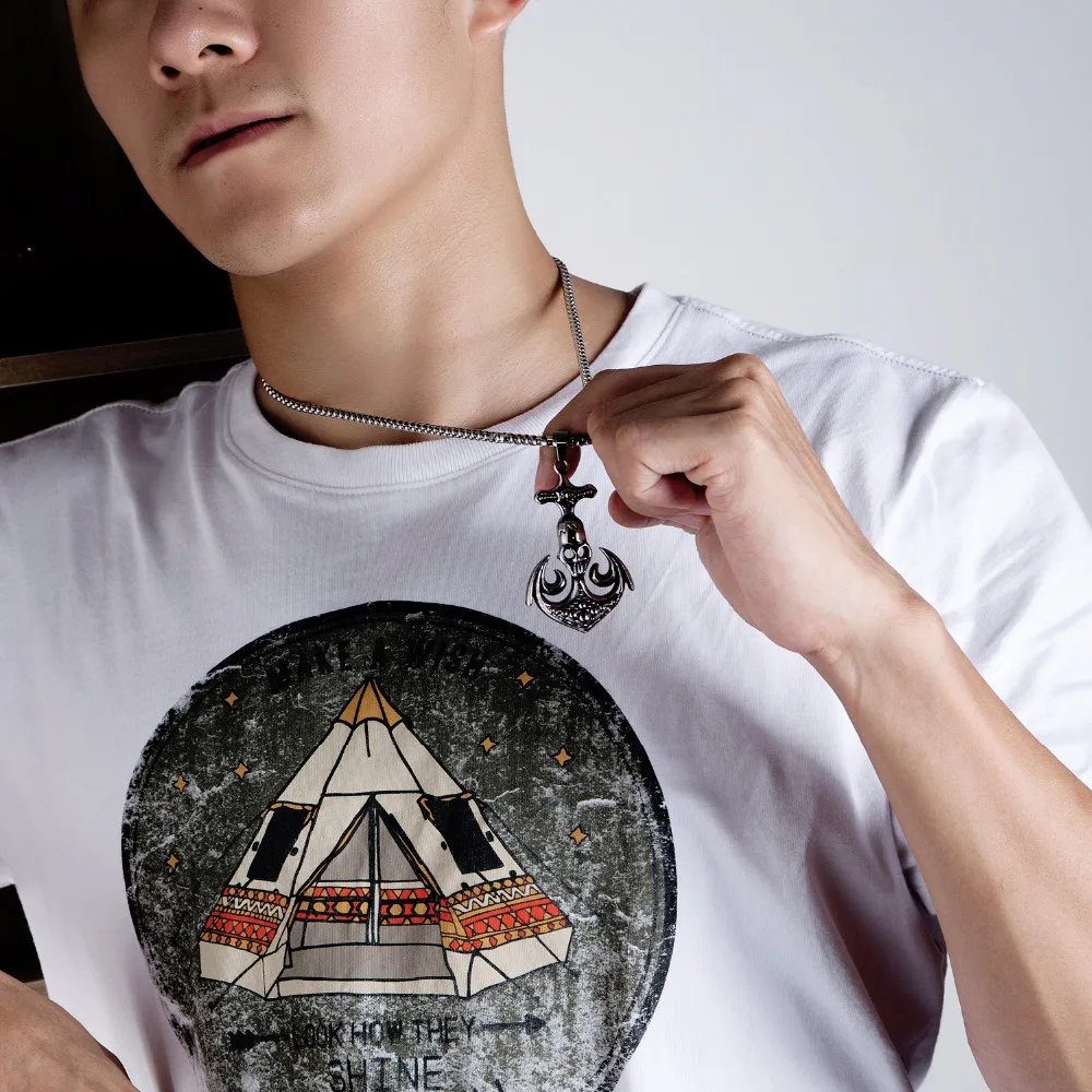 New European and American fashion personality domineering punk skull rock anchor titanium steel men's necklace.GX1446 | Украшения и