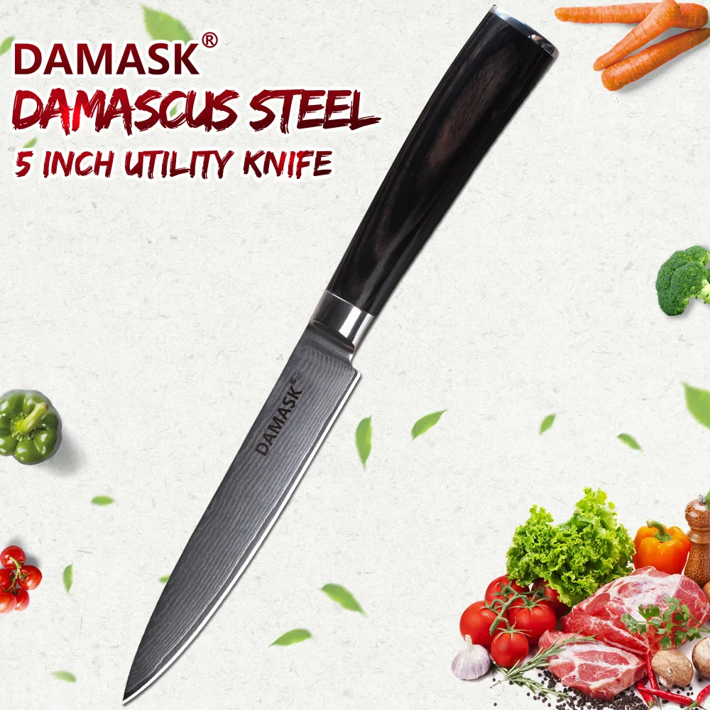 DAMASK кухонные ножи 5 дюймов дамасский нож шеф повара из нержавеющей стали фрукты