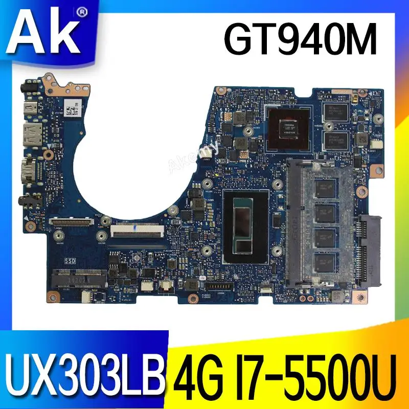 AK UX303LB Laptop motherboard For Asus UX303LB UX303LNB UX303LN UX303LA UX303L Test original mainboard 4G RAM I7-5500U GT940M