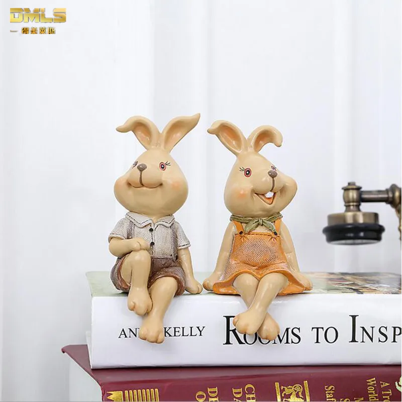 Lover Toy Rabbit Figures Figurines Resin Artware Lovely Couple Ornaments Doll For Home Decoration 2 pcs/set Free Shipping | Дом и сад