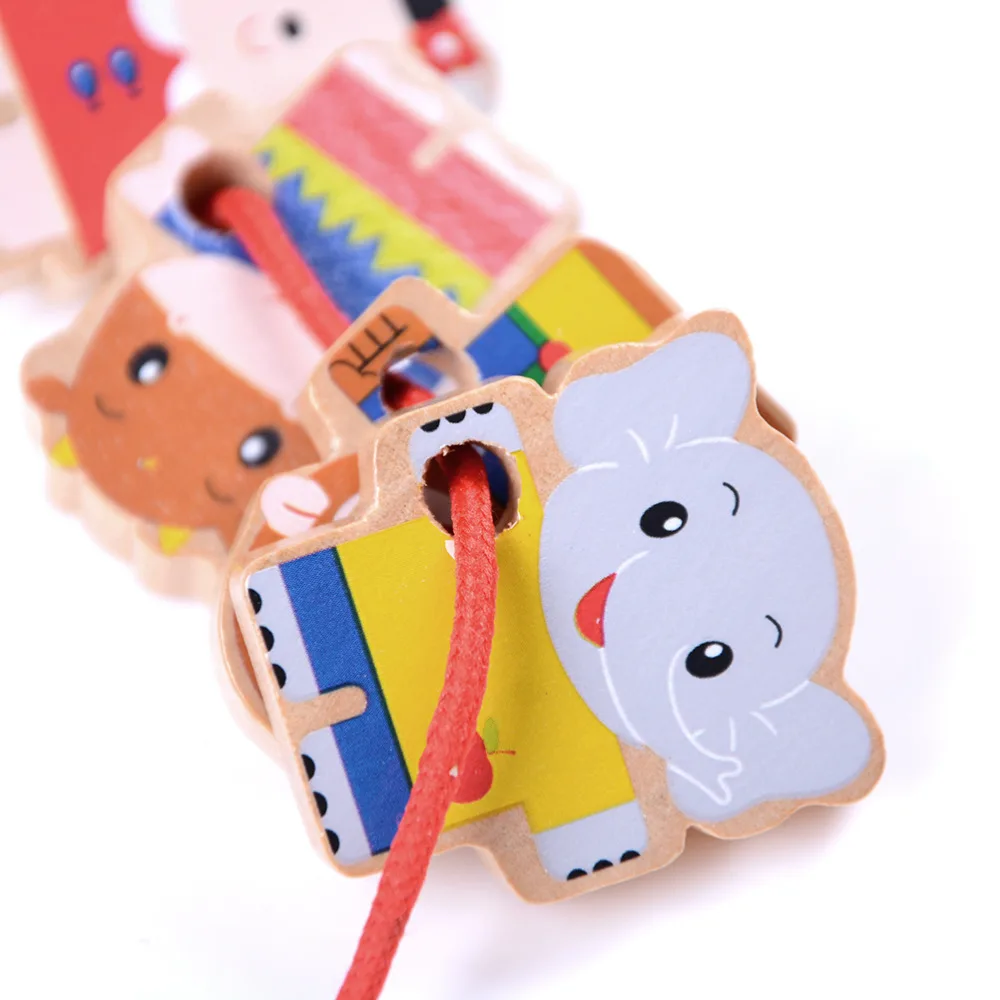 Милый 1 Набор мультяшных животных деревянный Threading Бисер для игр обучающая