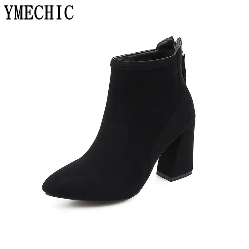 YMECHIC/2018 женские красные черные бежевые ботильоны из флока короткие ботинки для