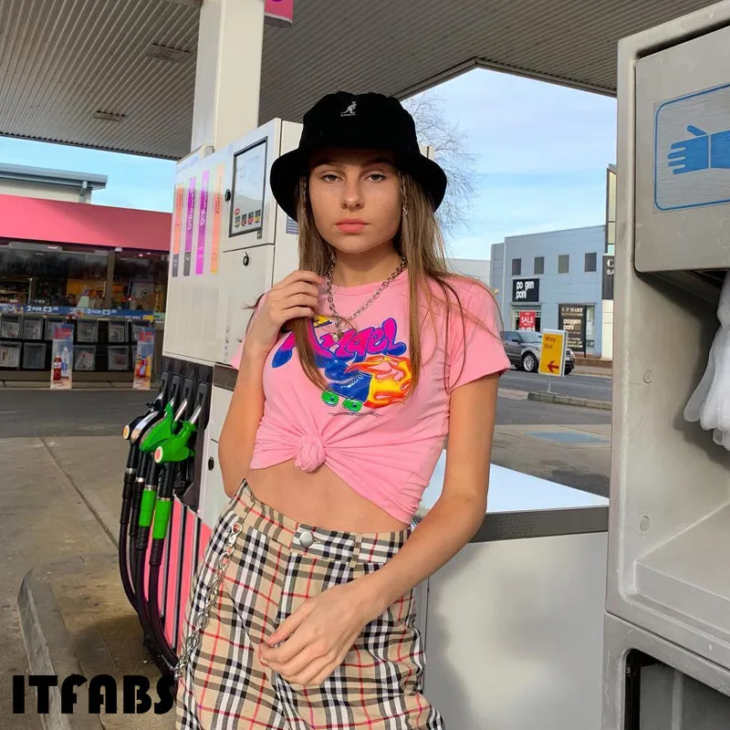 Женская Пляжная футболка с коротким рукавом облегающая укороченная принтом топы