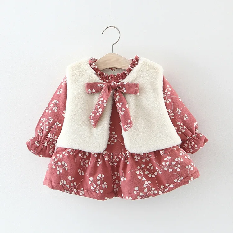 2018 new winter girl dress toddler baby stitching costume plus velvet padded children warm print 0-4T free shipping | Детская одежда и