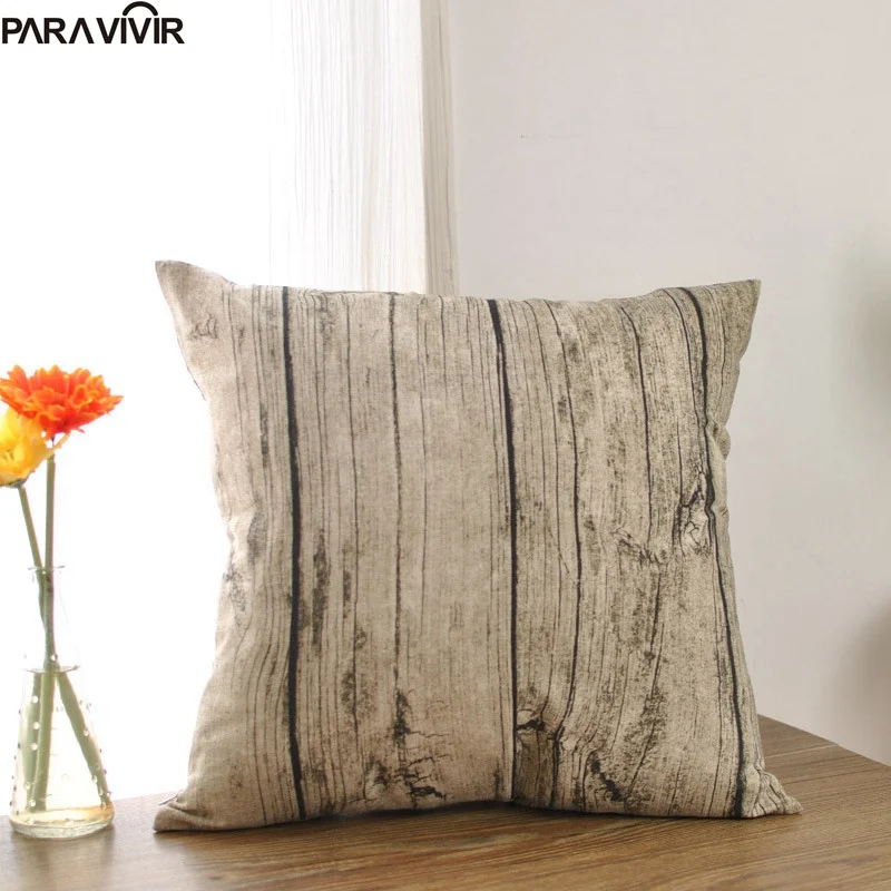 Pillow Case Creative Wooden Grain Cushion Cover Decorative Conjines Fundas Cotton Linen Square 18*18 inches Throw Pillows | Дом и сад