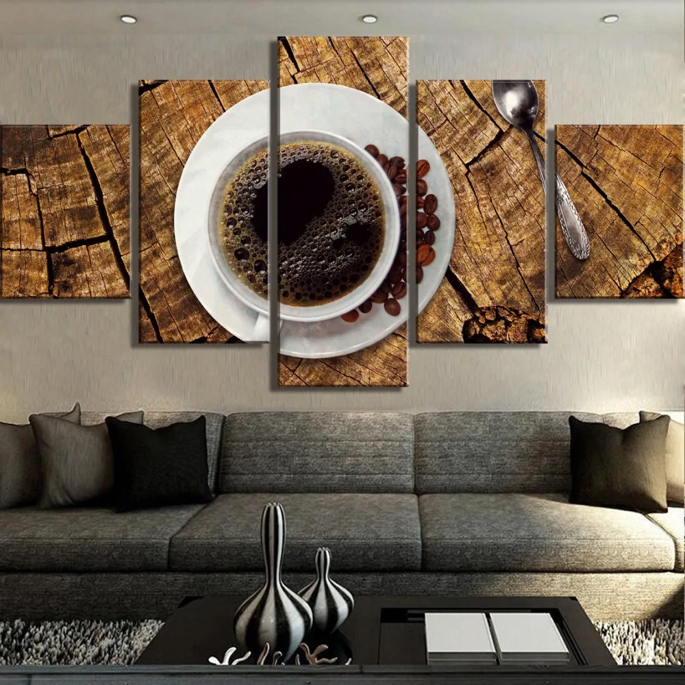 5 Piece Canvas Art Coffee Wood Kitchen Cuadros Decoracion Paintings On Wall For Home Decoration Living Room Framed | Дом и сад