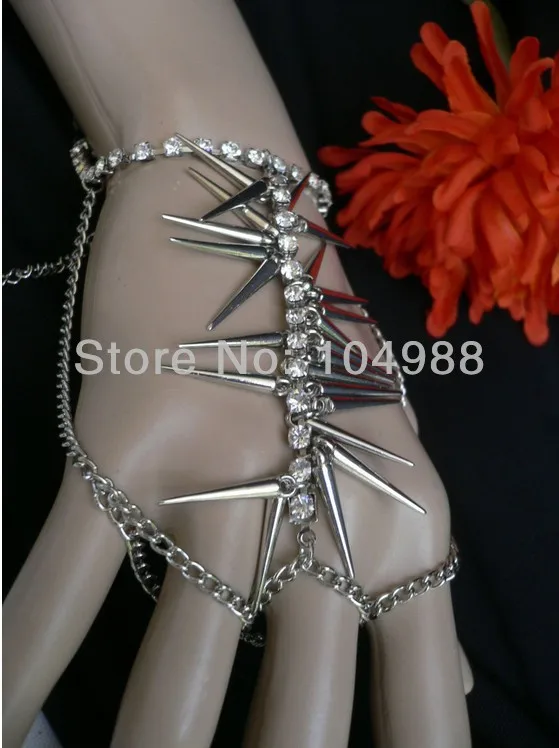 FREE SHIPPING 2014 HOT BY-259 WOMEN SILVER OR GOLD SPIKES BODY HAND CHAIN SLAVE BRACELET RHINESTONES CHAINS JEWELRY | Украшения и
