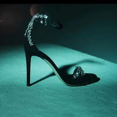 Женские вечерние туфли-лодочки на каблуке 8 см, 10 см, летние туфли с кристаллами, элегантные босоножки с пряжкой на ремешке для дамское свадебное платье - Цвет: black 8cm