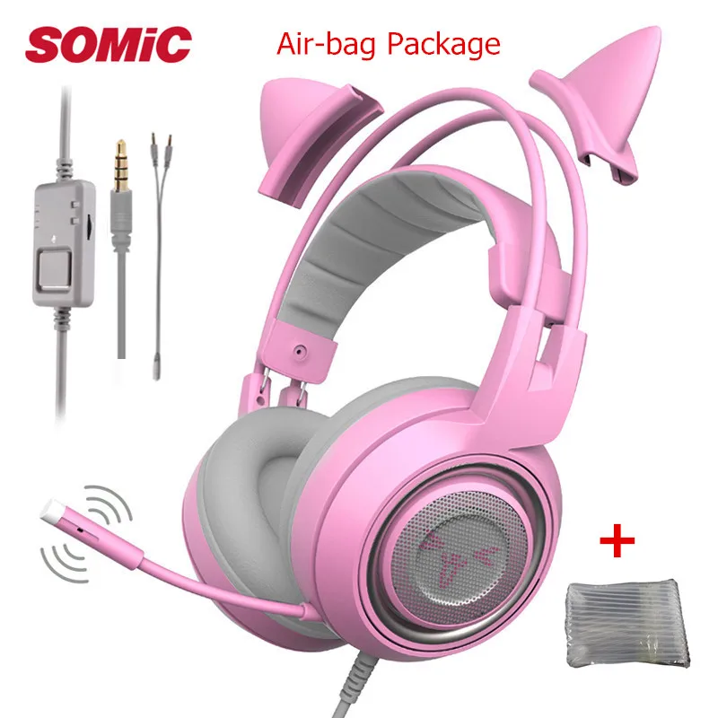Pink Air-bag Package SOMIC G951S PS4 игровая гарнитура с кошачьими ушками микрофон ПК наушники для геймеров Бас игры наушники для мобильного телефона/ xbox One/Mp3 - Цвет: Pink Air-bag Package