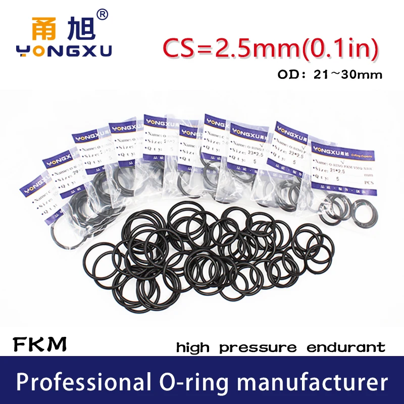 

5PCS/lot Fluorine rubber Ring Black FKM Oring Seal CS2.5mm OD21/22/23/24/25/26/27/28/29/30*2.5mm Ring Seal Gasket Sealing Washer