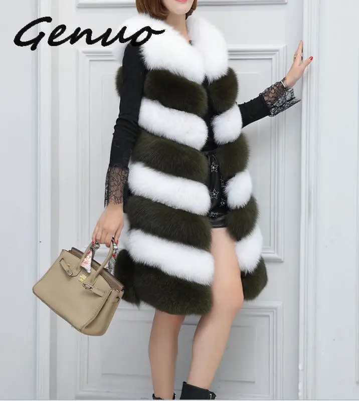 

Genuo 2019 New women fashion casual stitching fur vest female fox fur Slim color matching imitation fur vest female warm trend