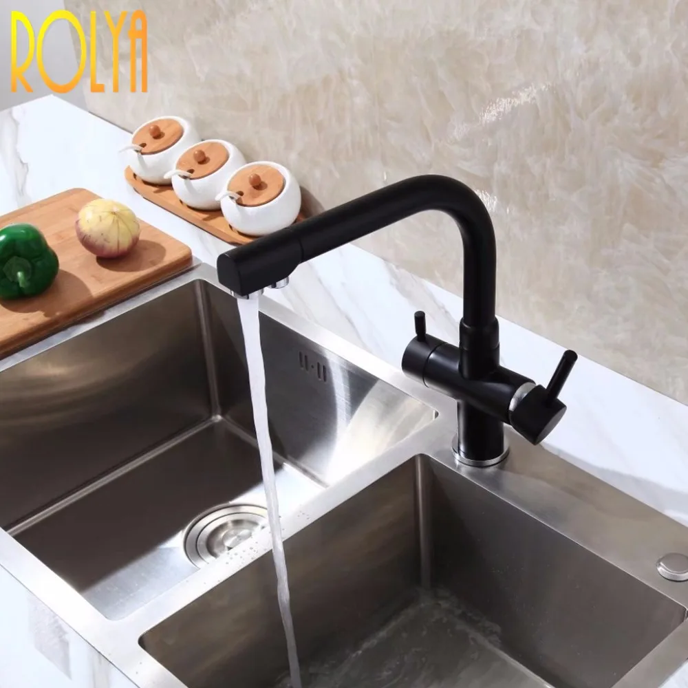 Rolya Твердый латунный Alba черный кухонный кран осмос три потока смеситель для