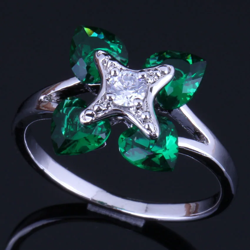 

Admirable Heart Shaped Green Cubic Zirconia Silver Plated Ring V0426