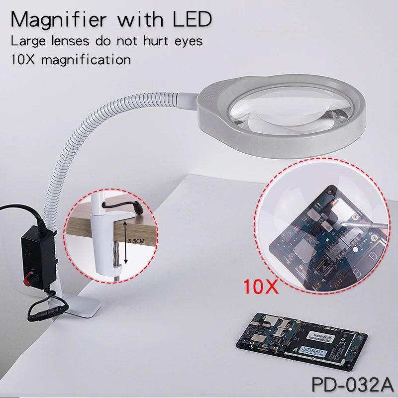 PD-032A Kuaiqu 220 В светодиодный настольный светильник со стеклянными линзами 10X увеличительная настольная Лупа Инструменты для ремонта со светодиодный подставкой горячая распродажа - Цвет: PD-032A