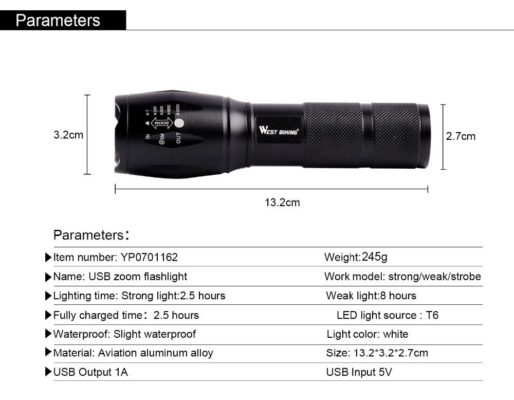 Светодиодный фонарь для велосипеда перезаряжаемый с 3 режимами работы