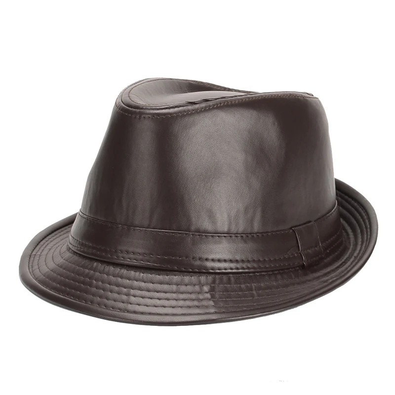 Coffee Leather Британский стиль, с коротким козырьком, джазовая Кепка s, модные шерстяные войлочные шляпы-федоры, шляпа Трилби, одноцветная Панама, официальная Кепка для мужчин и женщин, унисекс - Цвет: Coffee Leather