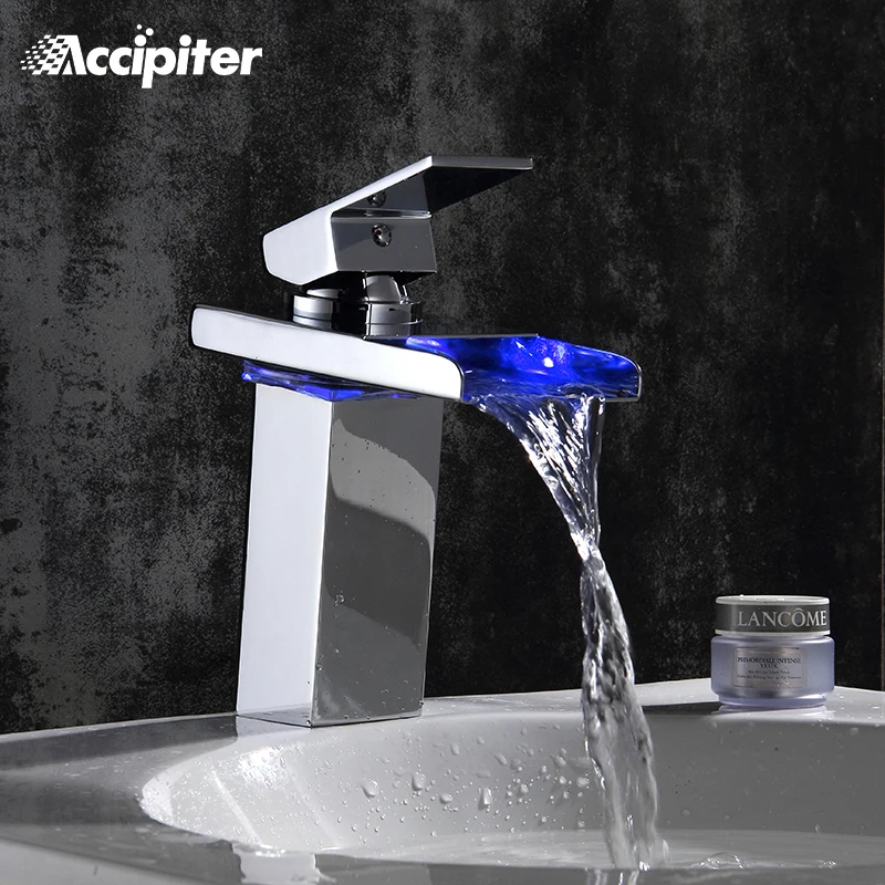 

Bathroom Faucet with LED light Chrome Polished Led Tap Basin Faucet Bathroom Deck Mounted Basin Sink Mixer Tap LED Will Change