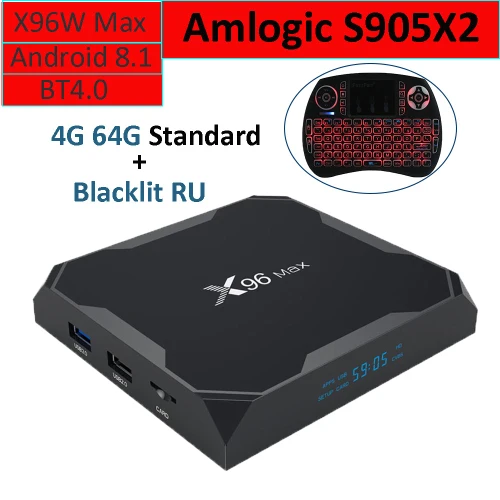 4GB 64GB Blacklit RU X96 Max Android 8,1 Amlogic S905X2 LPDDR4 4 Гб 64 Гб четырехъядерный ТВ приставка 2,4G и 5 ГГц двойной Wifi Bluetooth 1000M H.265 4K 60fps Smart tv - Цвет: 4GB 64GB Blacklit RU