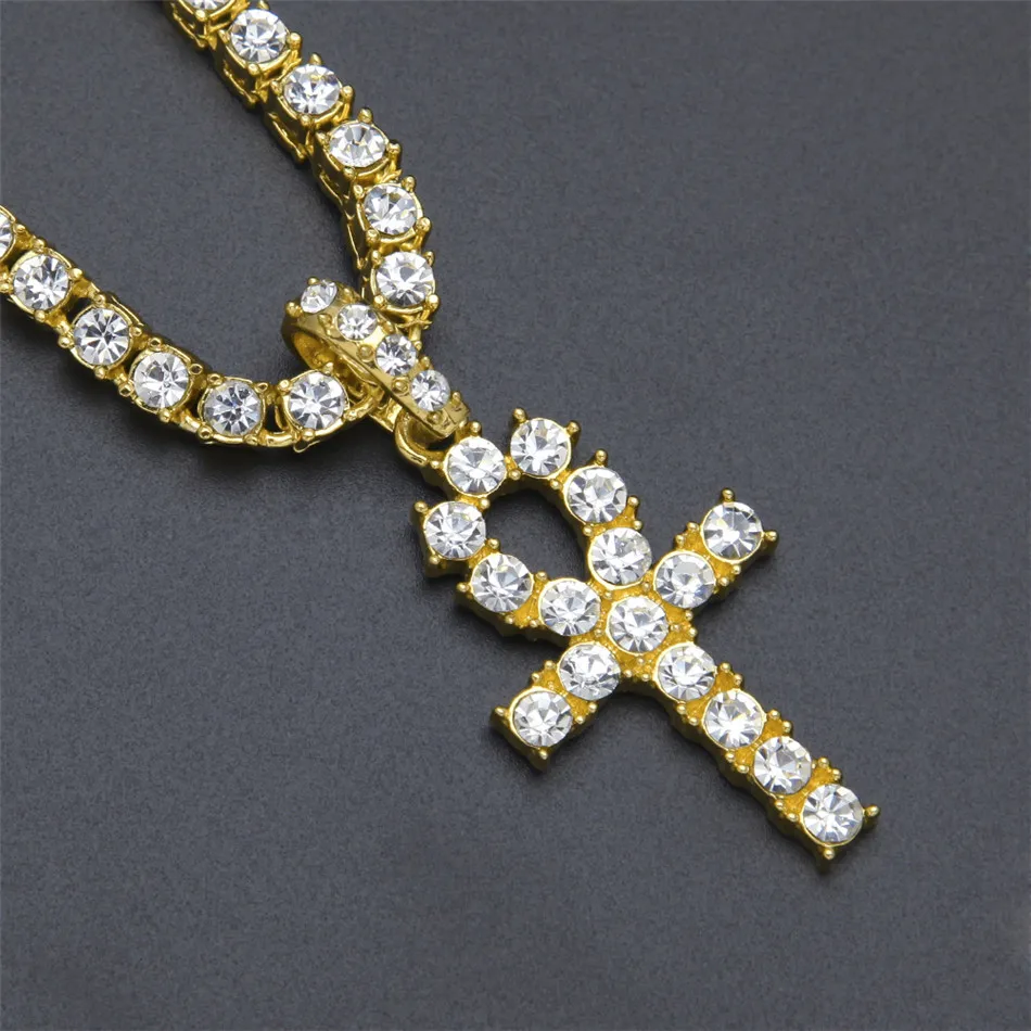 UWIN ожерелье АНК Египетские украшения хип-хоп стиль Iced Out Bling Стразы ключ к жизни египетский крест кулон с теннисными цепями