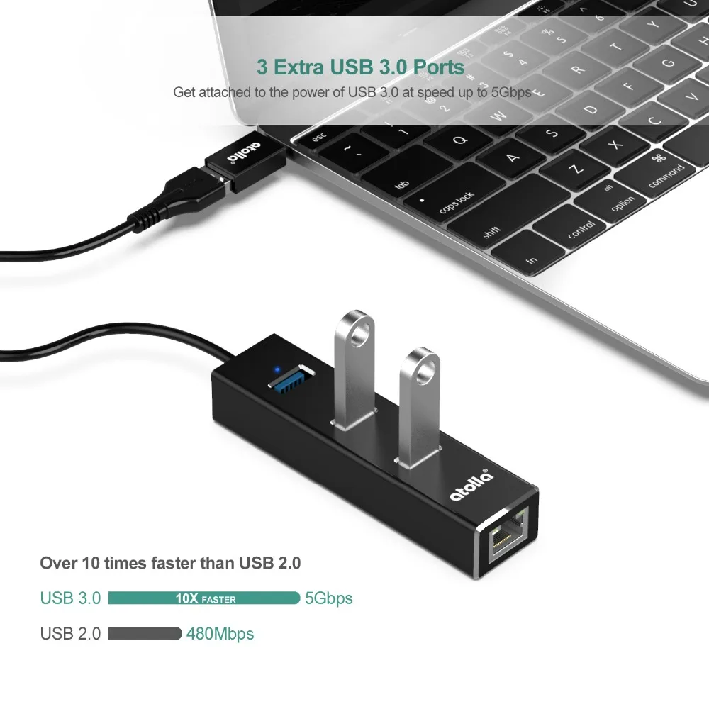 Atolla USB 3 0 концентратор Ethernet с C сетевой адаптер порта сплиттер гигабит для Macbook Mac