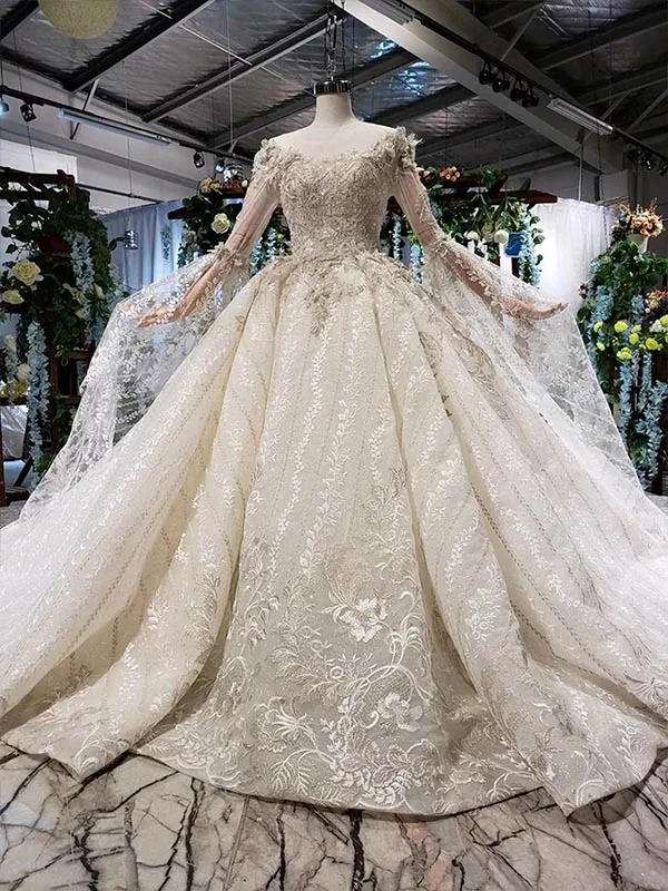 as picture HTL511 plus size wedding dress with sleeves shawl o-neck ball gown lace bride gown real price vestido de noiva manga longa - Цвет: as picture