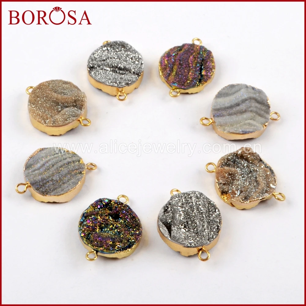 BOROSA 10 шт. круглый Радужный титановый Галактический кварц Друза медный