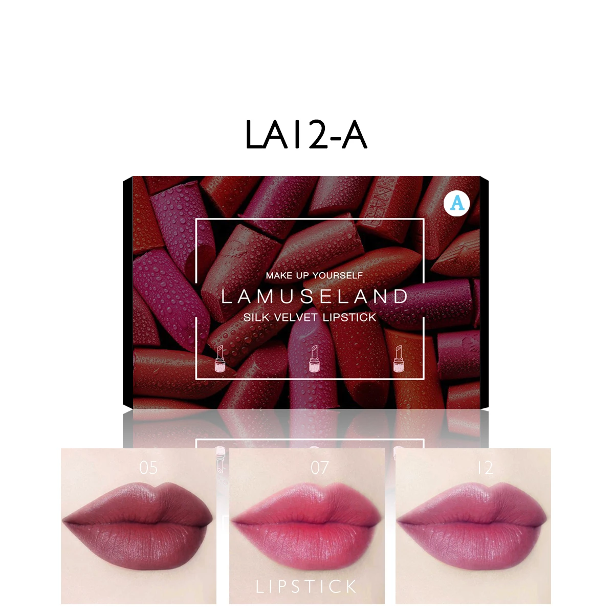 LA12-A LAMUSELAND 3 шт./компл. увлажняющая Водонепроницаемая шелковая бархатная помада# LA12 - Цвет: LA12-A