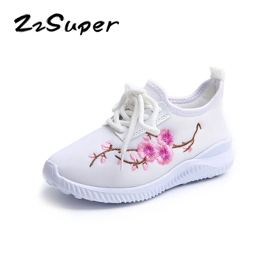 ZzSuper новые девушки летние туфли модные с цветочной вышивкой на шнуровке плоский