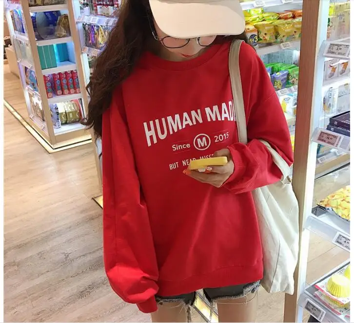 Осенняя Толстовка Femme корейский стиль Ulzzang Harajuku тонкие свободные толстовки женские повседневные Пуловеры с длинными рукавами толстовки Топы