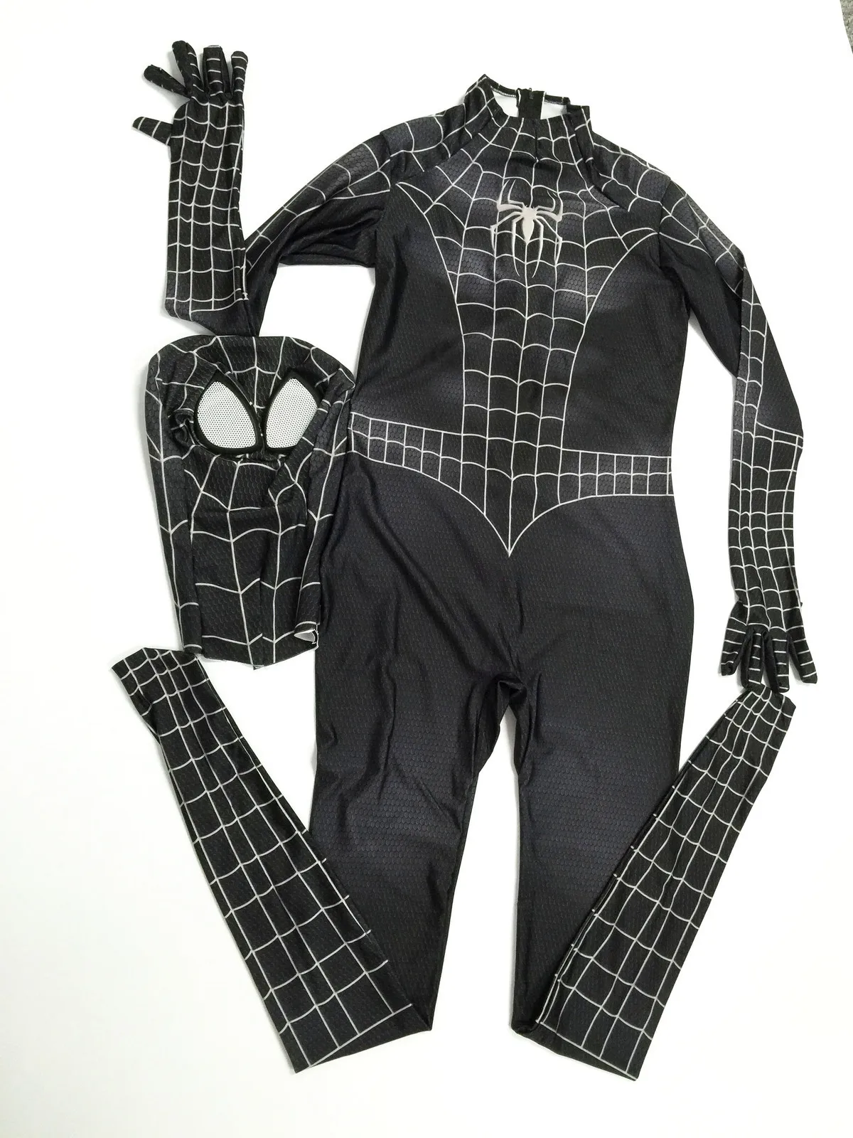 Marvel черный костюм для косплея Человека паука потрясающая маска zentai взрослых|custom