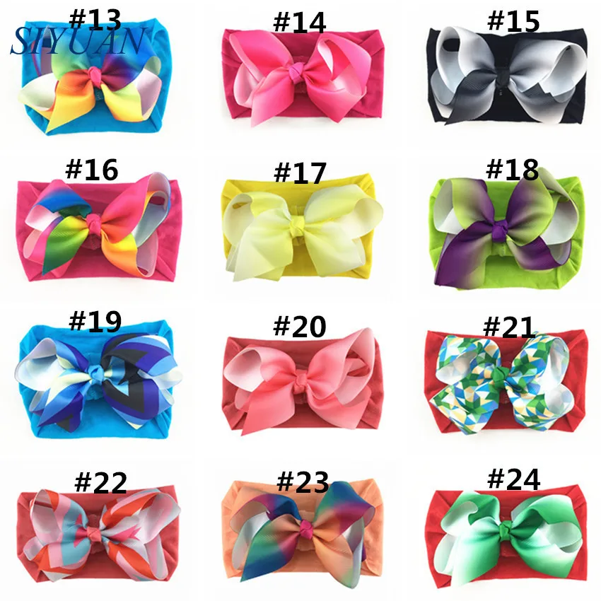 30pcs/lot Summer Style Soft Nylon Elastic Headband with 4.6 inch Grosgrain Ribbon Hair Bow Girl Hairband 35C Available HB089