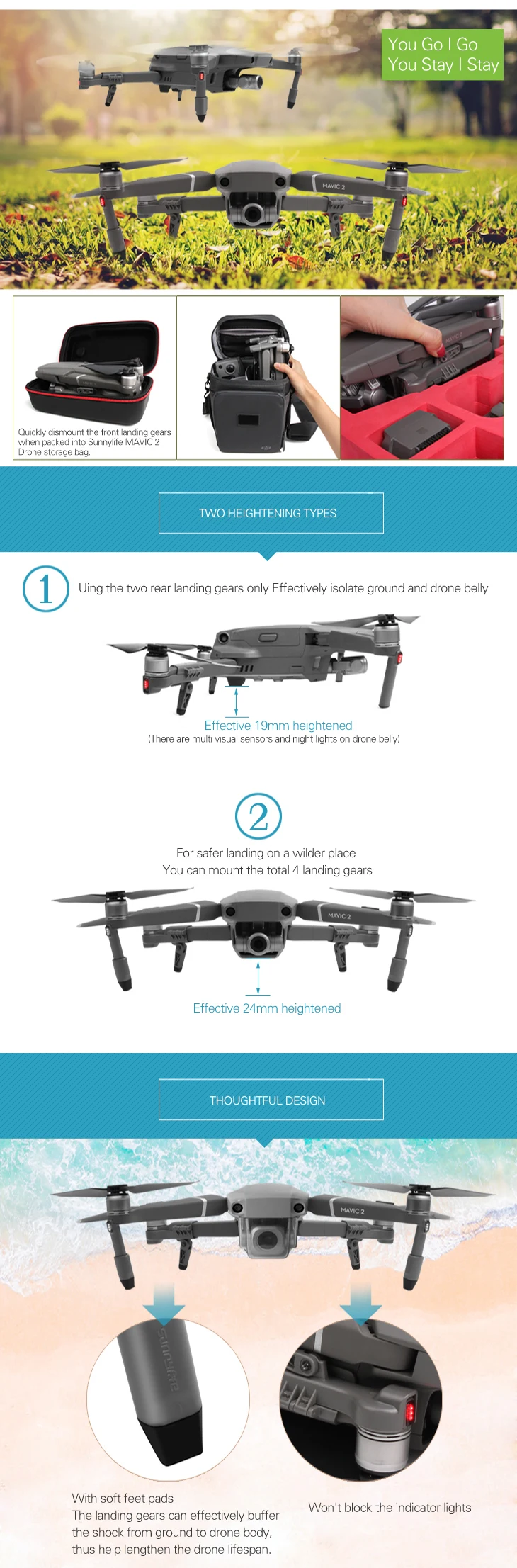 Sunnylife складной повышенной шасси стабилизаторы для DJI MAVIC 2 PRO& ZOOM Drone аксессуары