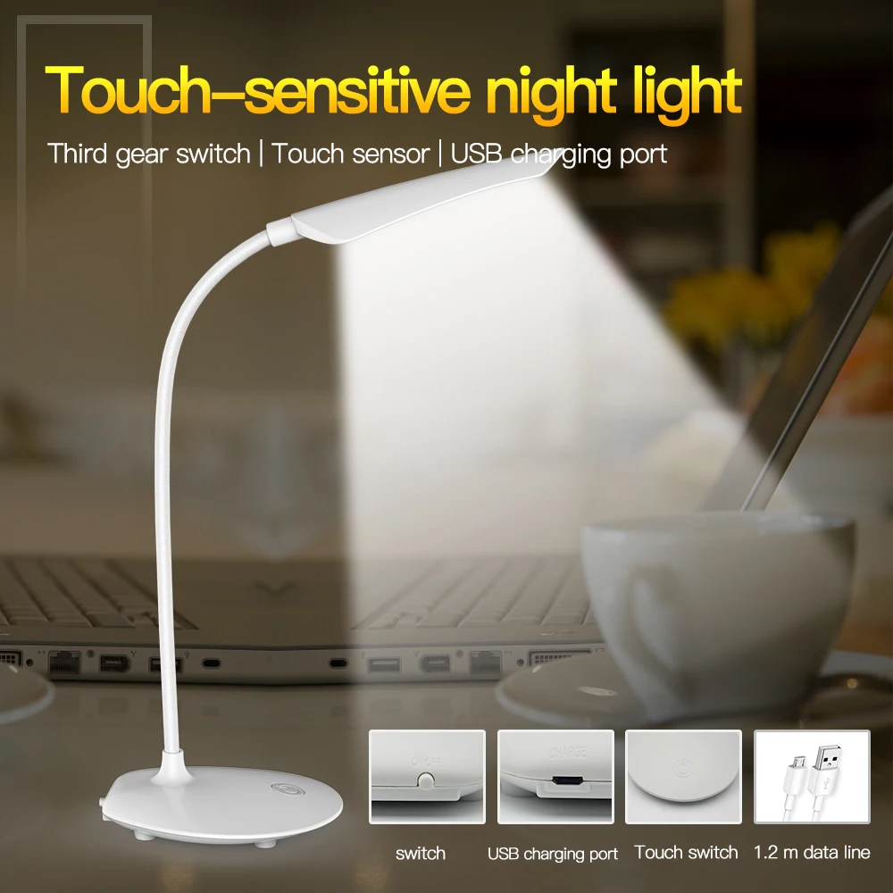 

16LEDS Brightness 360 degree Foldabing USB Rechargeable Touch Sensor Table LED Lamp 3 level Dimmable Reading Study Desk light