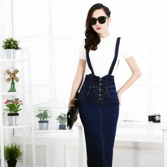 Plus Size Women Clothing Denim Suspender Skirt Long 2019 Hot Sale Korean Style Casual Pencil Jean Skirts 3XL AH426 | Женская одежда