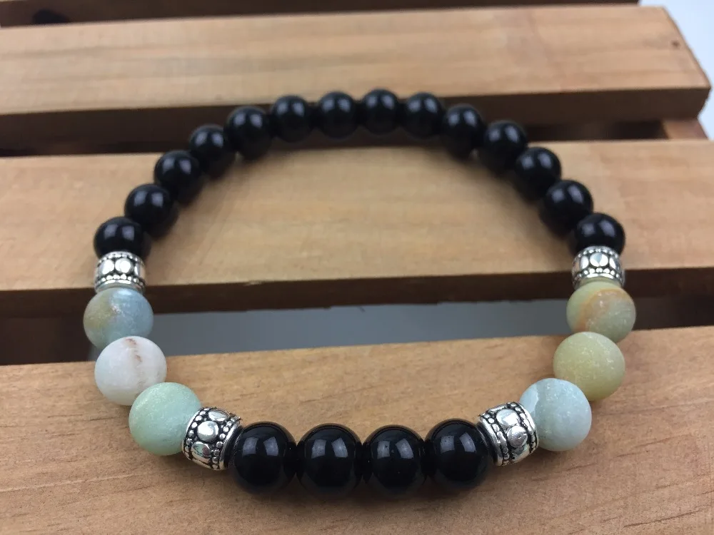 Модный браслет из натурального камня для мужчин и женщин 8 мм черный оникс