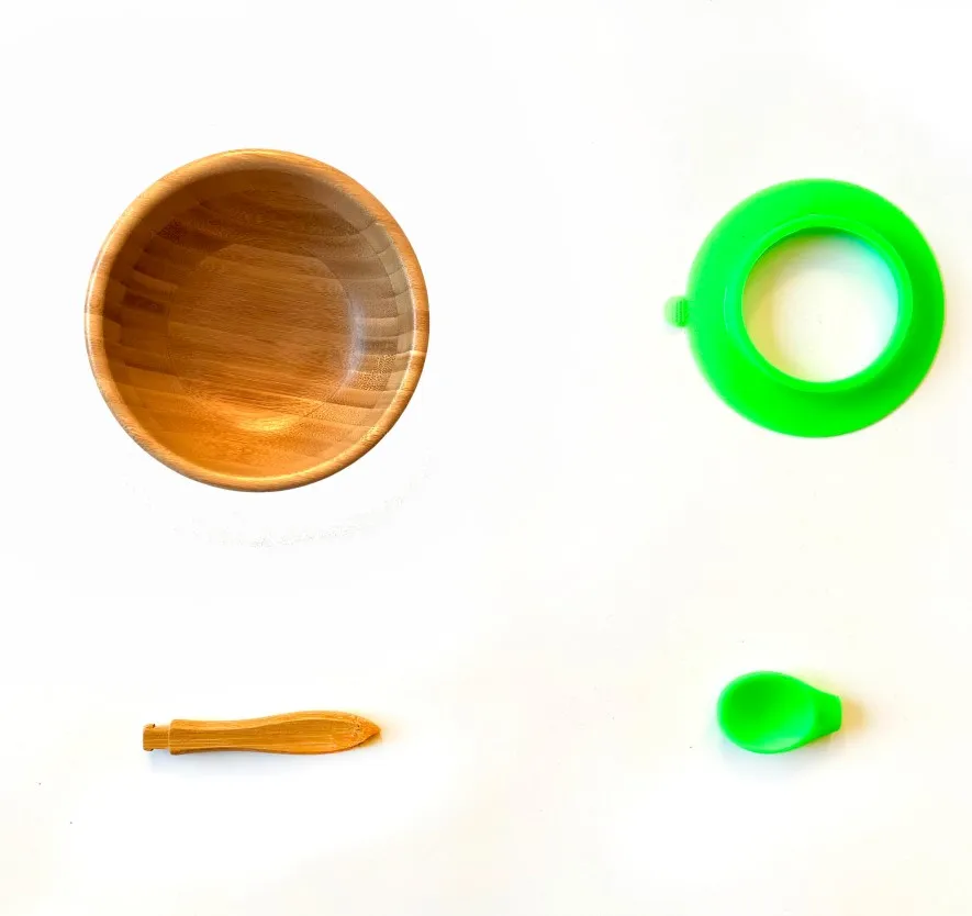 Green Bowl and Spoon Бутылочка для кормления ребенка ложка и вилка набор, расположенных бамбуковая доска с Защита от проливов, оставайтесь на месте всасывания кольцо - Цвет: Green Bowl and Spoon