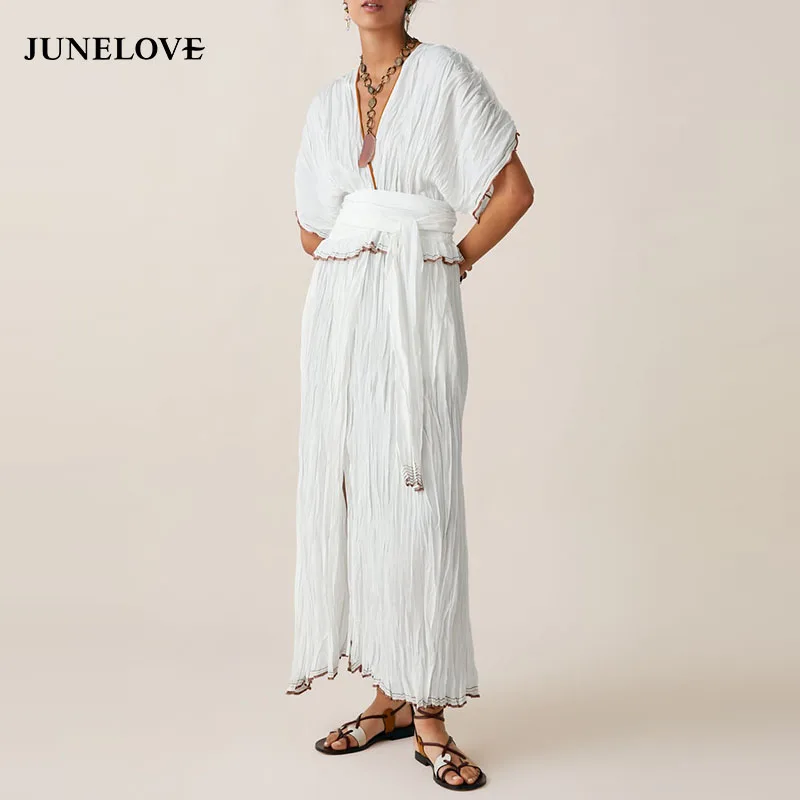Женское платье с рукавом летучая мышь JuneLove длинное Повседневное поясом в
