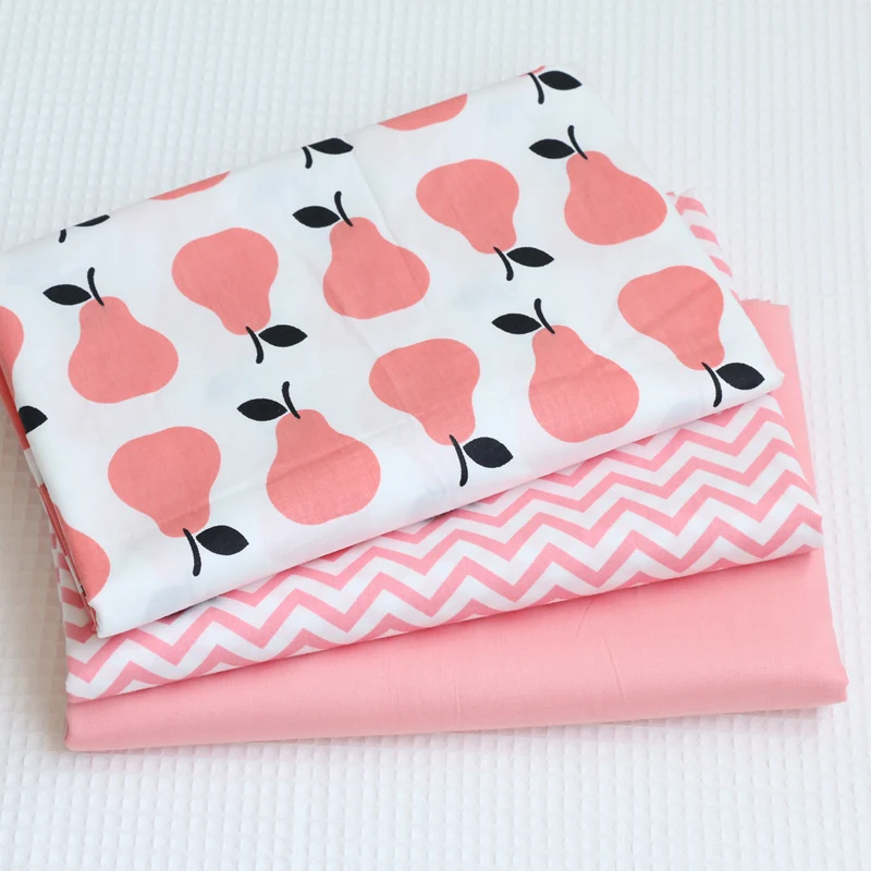

100% Cotton twill cloth nordic wind pink fruit solid color pear chevron for DIY kids crib sheet bedding clothes textile fabrics