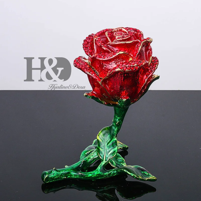 H&ampD Flower Trinket Box Hand-Painted Hinged Ring Holder Patterns Bejeweled Decor with Crystal Gift Collectible (red) | Дом и сад
