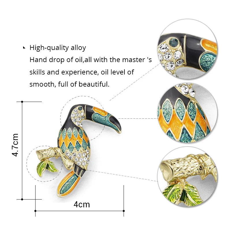 Женская Брошь с эмалью Dormon Chic Toucan Bird брошь в виде птицы кристаллами и стразами