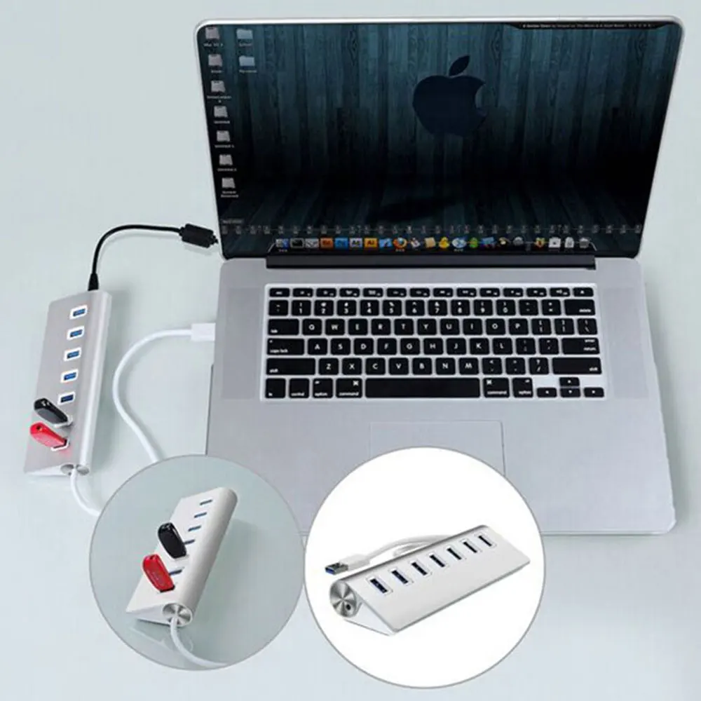 Leadzoe USB 3.0 концентратор 7-Порты и разъёмы Портативный высокое Скорость Алюминиевый