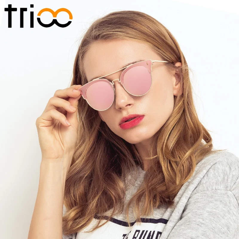 

TRIOO New Fashion Round Sunglasses Women Luxury Tortoiseshell Gradient Shades UV400 Protection Pilot Metal Sun Glasses