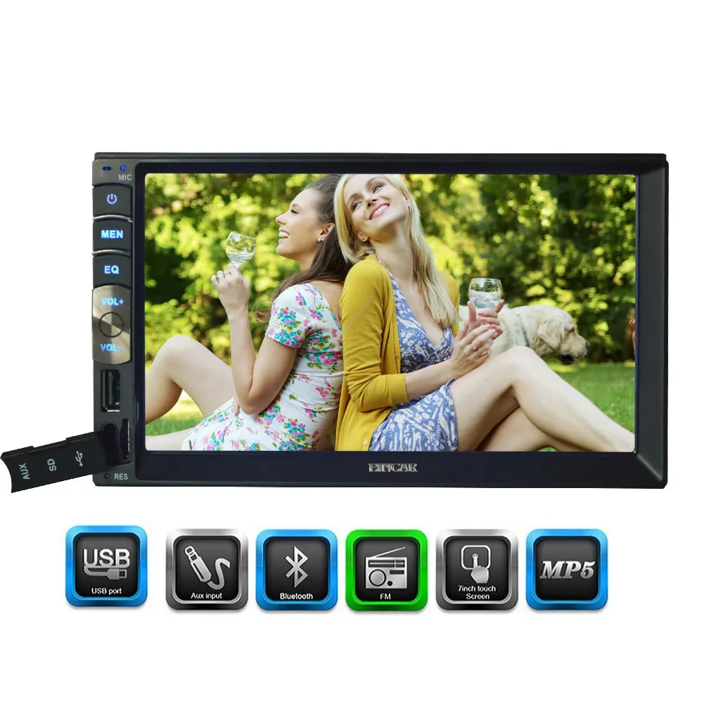 

Double 2 Din Car Radio MP5 Stereo NO-DVD SD/USB Music Player 7" Touchscreen Bluetooth Hands-free Call FM SWC Free Backup Camera