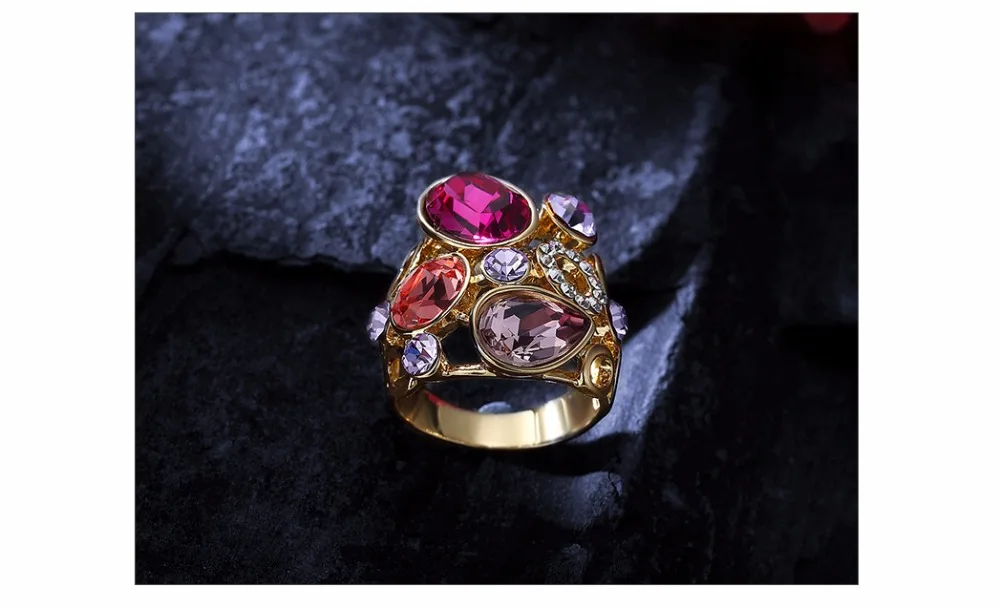 Viennois люкс Для женщин Кольца с Красный Кристалл от Swarovski Круглый Круги широкий Кольца Свадебная вечеринка свадебные украшения