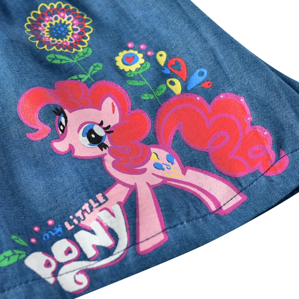 Girls Baby Short Sleeve Cartoon Dress Summer New Kids Wearing Denim Belt Round Neck Embroidered H7123 | Детская одежда и обувь