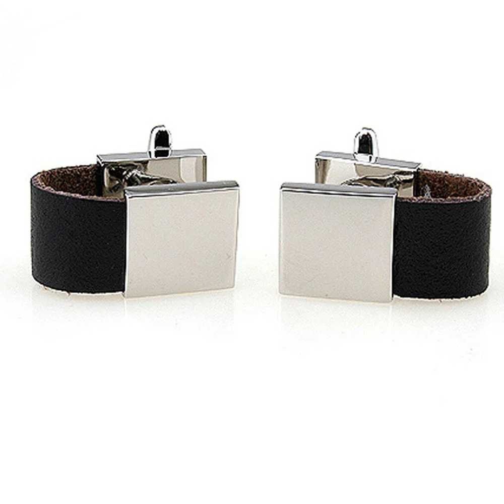 C013 High End Leather Chain Cufflinks for Mens French Shirt Cuff bottons Black links Fashion Brand Men Jewelry Gift | Украшения и