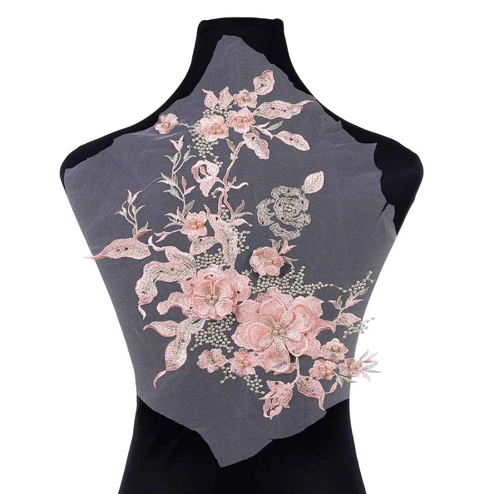 

Misaya Handmade Beads 3D Embroidery Wedding Dress Applique Patch Lace Applique DIY Bridal Headdress Lace Collar Lace Fabric