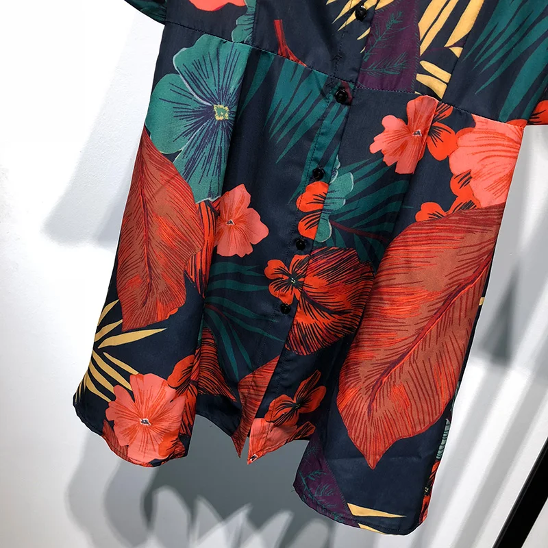 

Bohemian Shirt Dress Romantic Women Dresses Short Sleeve Casual womens Sundress Print retro flower Beach Dress Summer 2018 New
