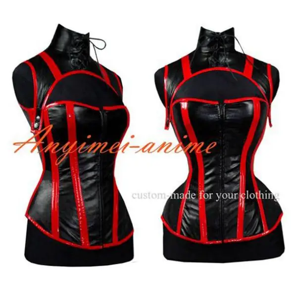 Горничная Сисси черный бюстье из искусственной кожи на молнии Wetlook Boned корсет