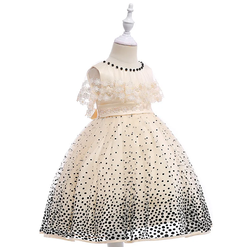 Elegant Lace Princess Dress For Girls Kids Pearls Dot Ball Gown Wedding Birthday Party Girl Dresses Mesh Children Clothing TZ042 | Детская